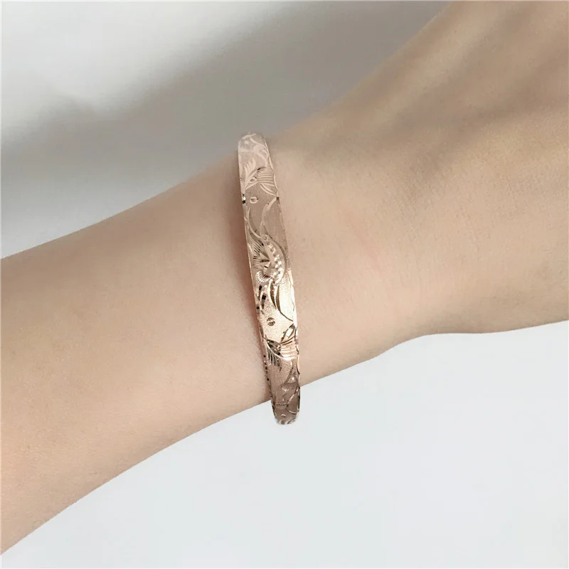 585 Purple Gold bracelet for women Plated 14K Rose Gold Phoenix Push Pull Adjustable bangles Classic Chinese Style Jewelry