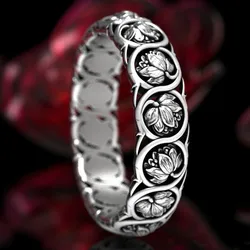 Vintage Lotus Flower Rings For Women Boho Style Finger Ring Bride Wedding Engagement Statement Jewelry Gifts