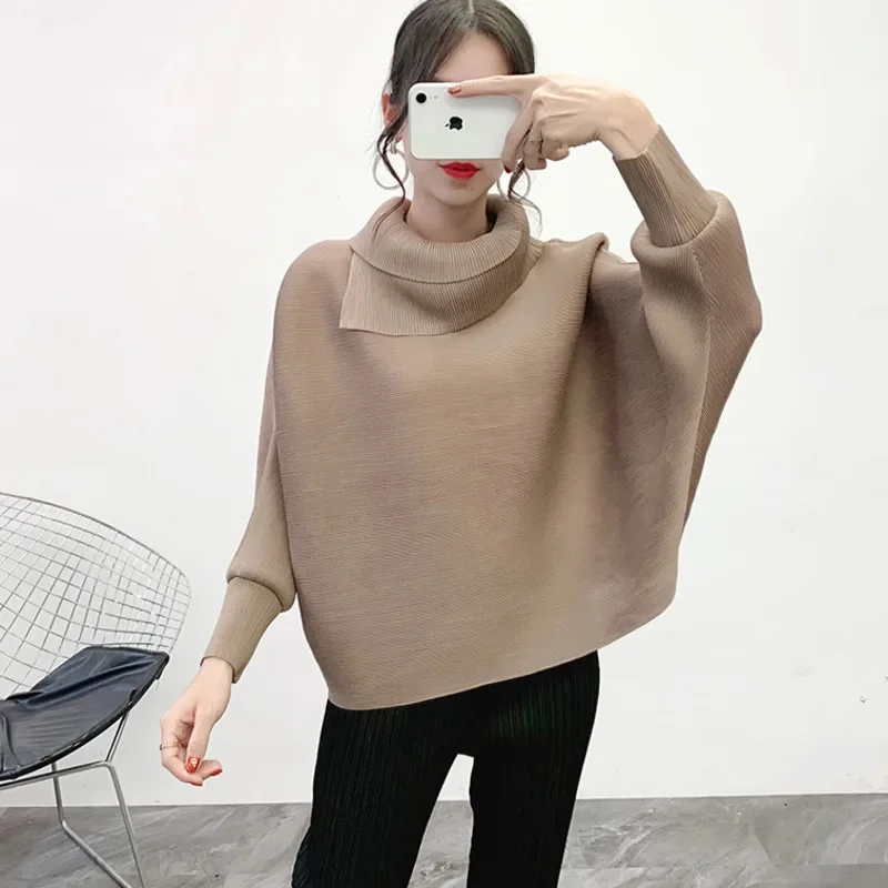

2025 Spring New Scarf Collar Batwing Sleeves Pullover Twice Pleated Thickness Loose Sweatshirt Top Female WJ74304