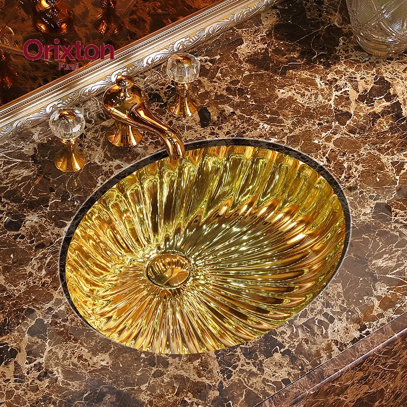 European luxury gold under-counter basin Embedded wash basin Wash  Bathroom washCeramic art