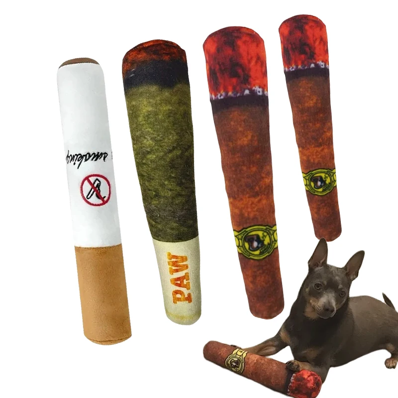 Funny Interactive Dog Toys - Cigar Design Plush Squeaky Pet Toys Grinding Teeth Creative Chew Toy For Small Medium Dog