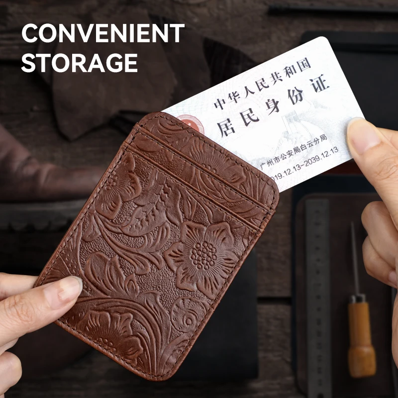 Genuine Leather Card Holder - Thin Wallet for ID/Bank/Credit Cards, Compact Cash & Bus Card Case