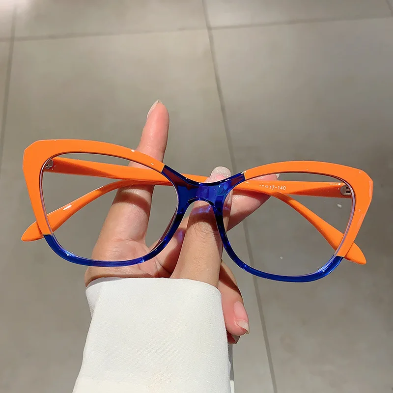 Elegant Cat Eye Reading Glasses for Women Chic Color Block Frame Clear Lens Fashionable Computer Screen Presbyopia 0 To 4.0