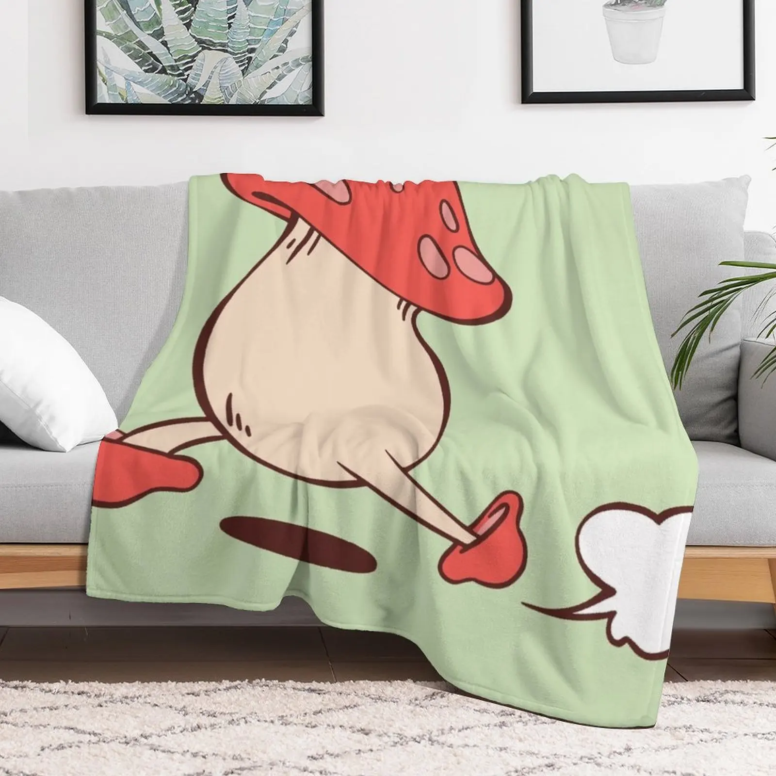 Running mushroom! Dungeon Meshi Dunmesh Throw Blanket Decorative Sofas Cute Flannel Fabric Kid'S Blankets