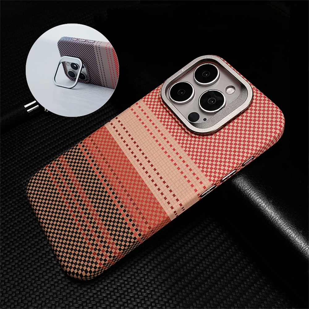 Lens Metal Holder Magnetic Carbon Fiber Pattern Case For iPhone 16 Plus 15 14 13 Pro Max For Magsafe Wireless Charge Hard Cover