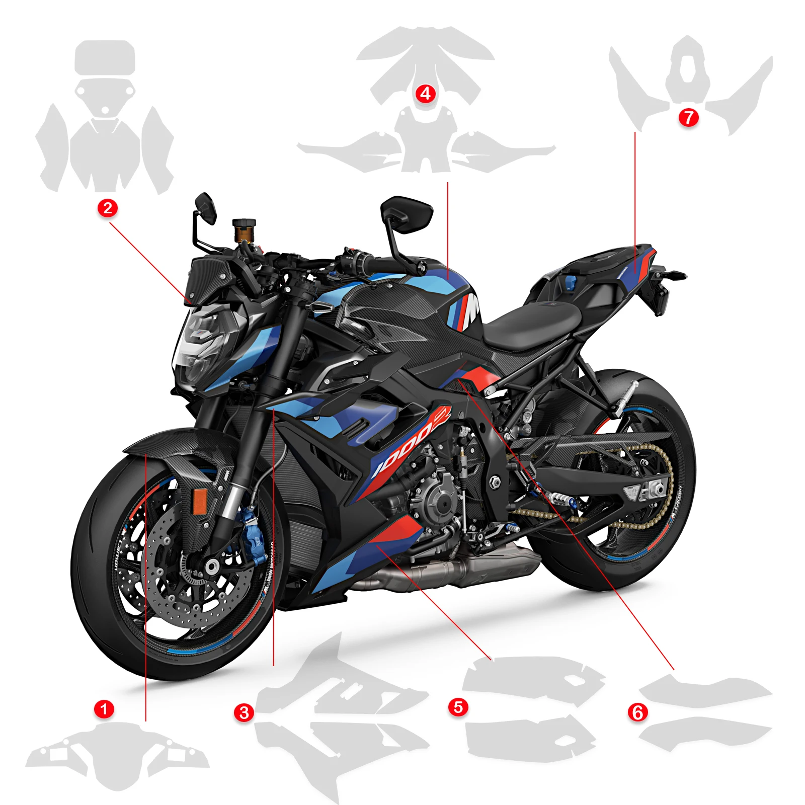 Fits M1000R PPF For BMW M1000R TPU Motorcycle Protective Fairing Anti-scratch Film M / S1000R 2019-2024 7.5Mil Thickness
