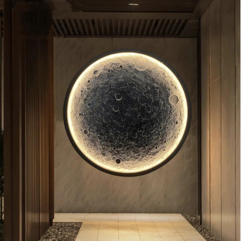 3D Three-Dimensional Relief Moon Lamp Wall Lamp Designer Creative Art Living Room Wall Hanging Round Moon Decorative Mural Lamp