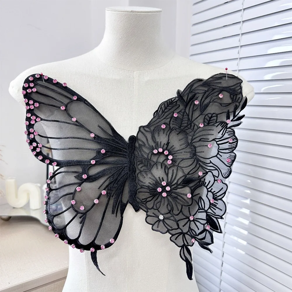 34CM Butterfly Patch Large Butterfly Embroidery Mesh Butterfly Collar Lace Fabric Sweater Coat Accessories