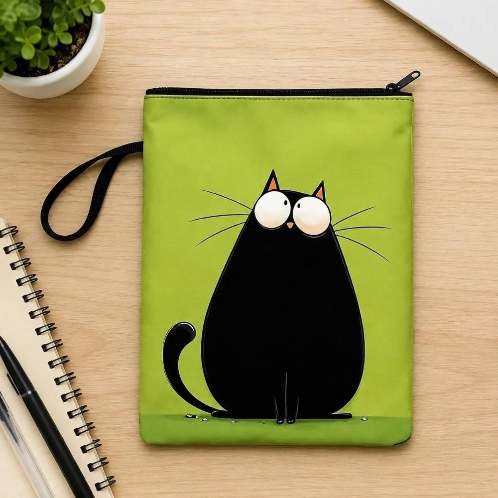 Large Capacity Cat Print Makeup Bag PVC Water-resistant Book Covers Portable Multifunctional Book Sleeve Travel Cosmetic Bag