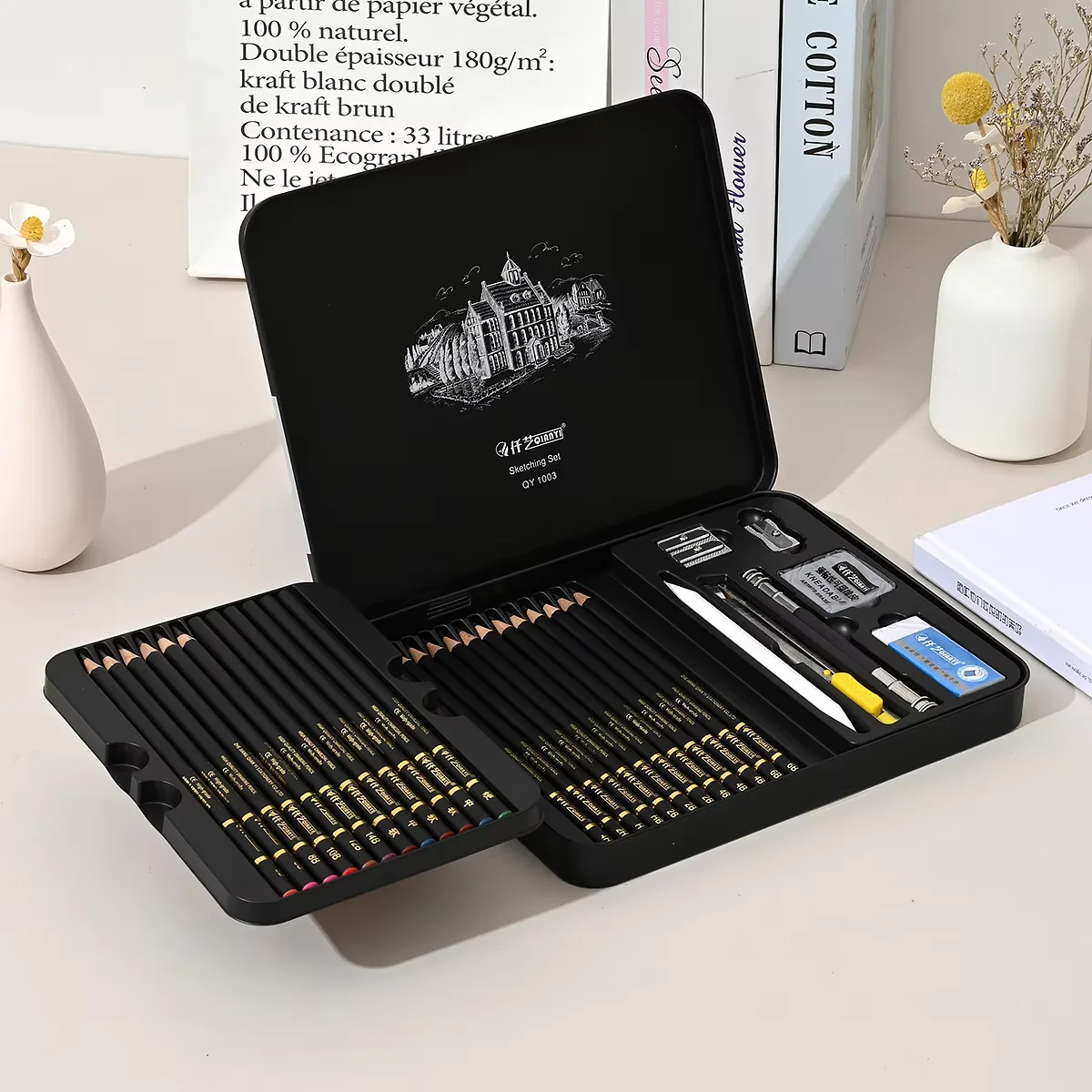 

31 Pcs Painting Set Sketch Set,Metal Box Packaging,Professional Art Supplies, Including Graphite Pencils,Charcoal Pencils,Blend