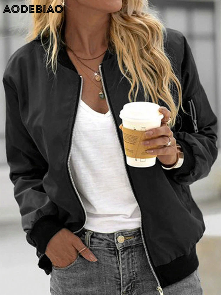 معطف نسائي من AODEBIAO يحافظ على الدفء بأكمام طويلة وسحابات عصرية وسترة صوفية للخريف والشتاء معطف أسود غير رسمي ملابس خروج للسيدات #3