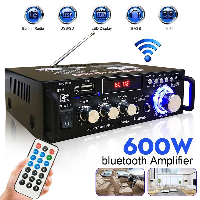 600W Home Digital Amplifiers Audio bluetooth Amplifier Subwoofer Amplifier Home Theater Sound System Mini Amplifier 110-240V