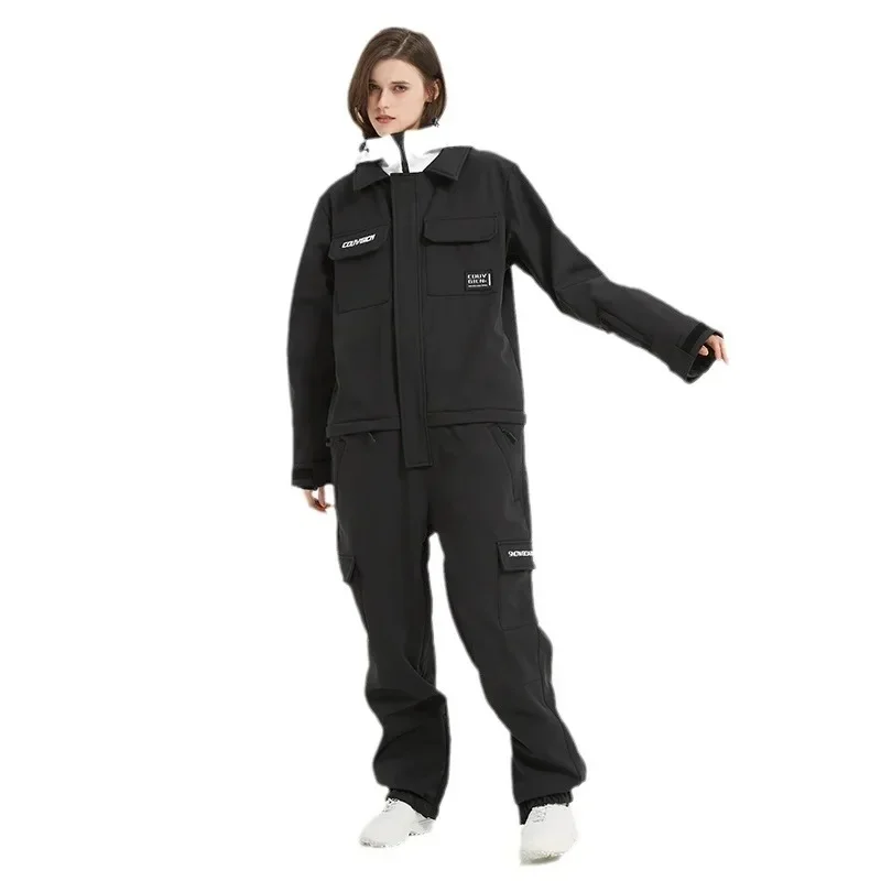 2025 Winter Kapuze einteilige Frauen Schnee anzug Outdoor Mountain Man wasserdichte Sport Ski Kostüme Kleidung Snowboard Overall