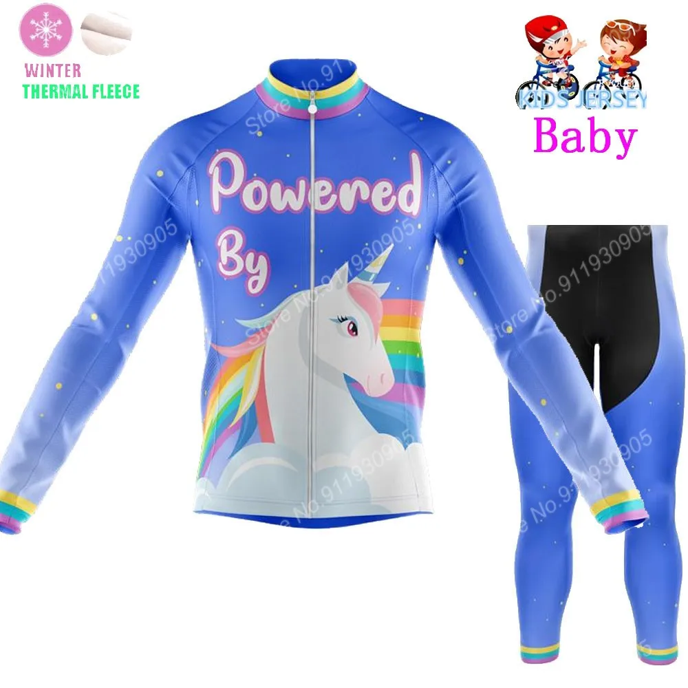 2022 Kids Unicorn Cycling Jersey Winter Set Cartoon Anime Boys Girl Cycling Clothing Road Bike Thermal Jacket Suit MTB Maillot