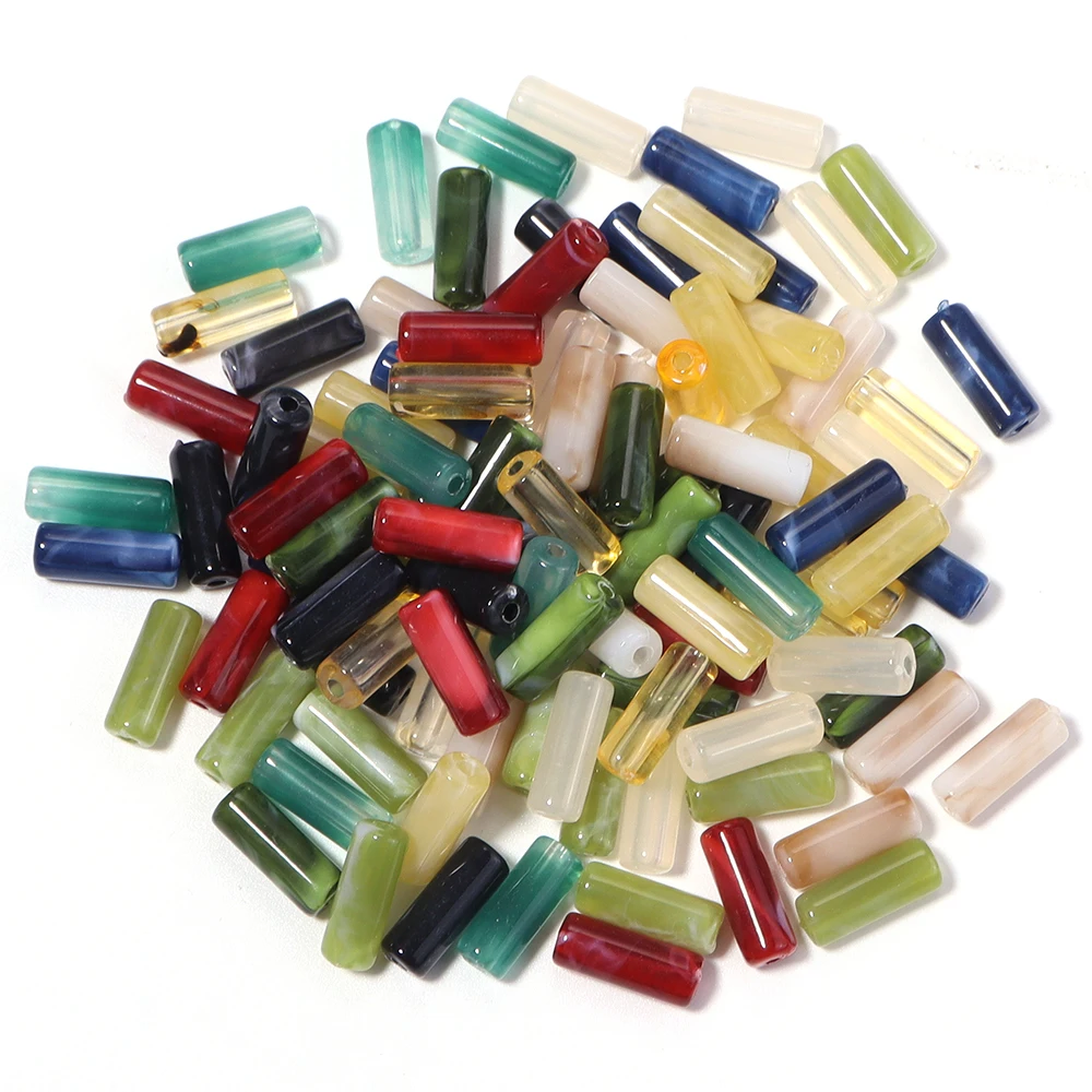 100 Stück 5 x 13 mm Acryl-Röhrenperlen aus imitiertem Jadestein, bunte lose Perlen für die Schmuckherstellung, DIY-Halskette, Armband, Zubehör – Detail 8