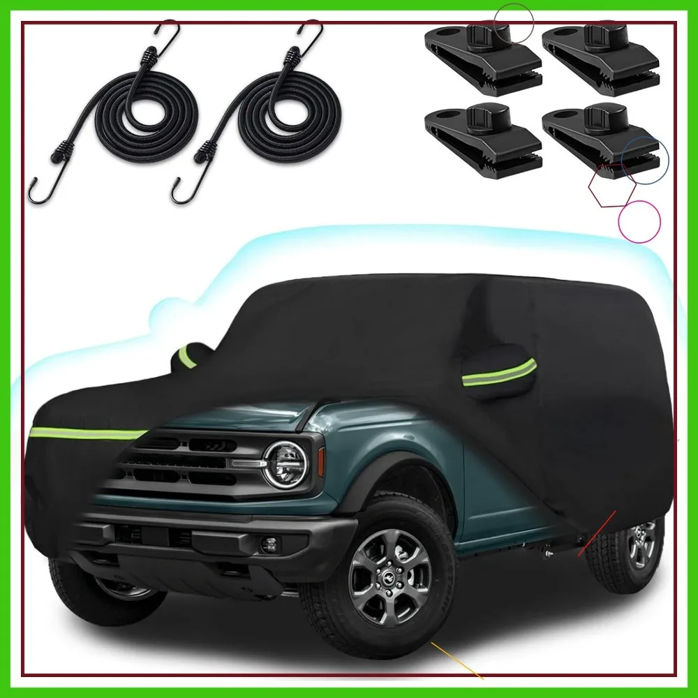 

Universal 4-Door SUV Car Cover, 6-Layer Waterproof Sun Rain UV Dust Snow Protection with Cotton Lining and Zipper Door - Black