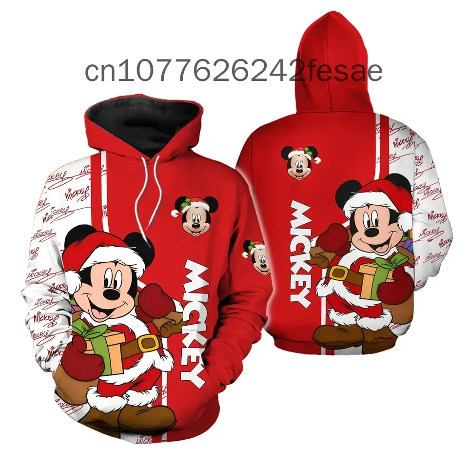 Sudadera con capucha de Mickey Mouse para hombres y mujeres, sudaderas con capucha de Disney 3D, sudaderas con capucha para niños, moda callejera informal, rojo, navidad