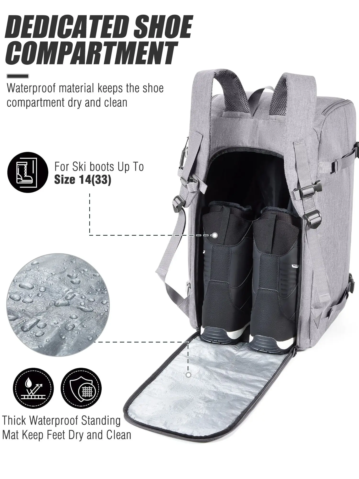 حقيبة أحذية ki - حقيبة ظهر للسفر بسعة 50 لترًا، مقاومة للماء، حقيبة ظهر على الجليد للسفر، معدات المتاجر بما في ذلك الخوذة