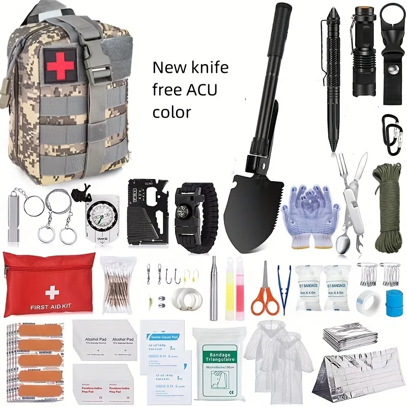 Outdoor survival tool set with multifunctional camping and travel equipment, outdoor EDC emergency tactical package