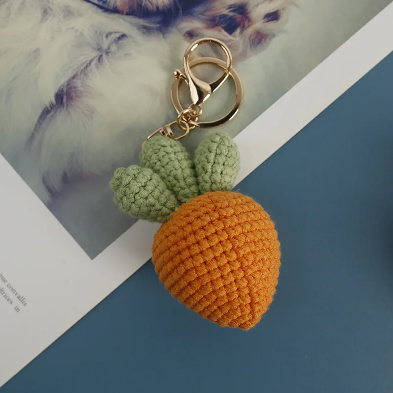 Pingente Cenoura Criativa Mão-Tecido, Lã Crochet Fruit, Acessórios Cute Bag, Encanto do telefone móvel, Presente da personalização