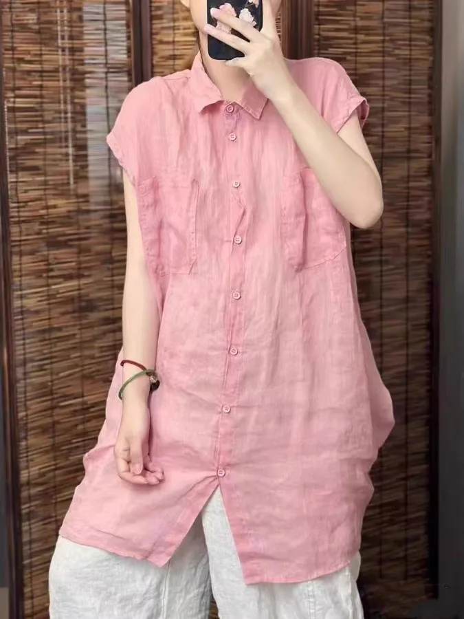 

New 2025 Women's plus Size Casual Loose Sun Protection irt Thin Medium Length Summer Faionable Versatile Cotton Blend Top