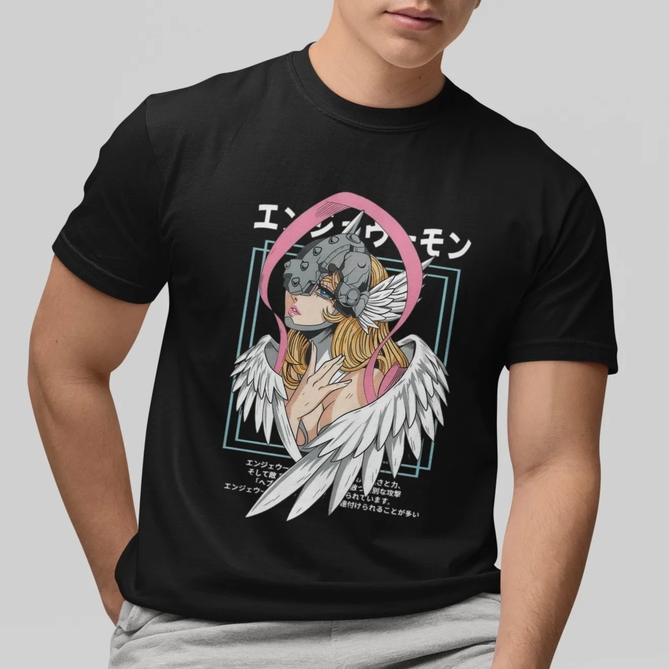 

Angelmon Art T-Shirt Japanese Anime Graphic 100% Cotton Tee Casual Fashion for Hardcore Japanese Anime Fans and Nostalgic Otaku