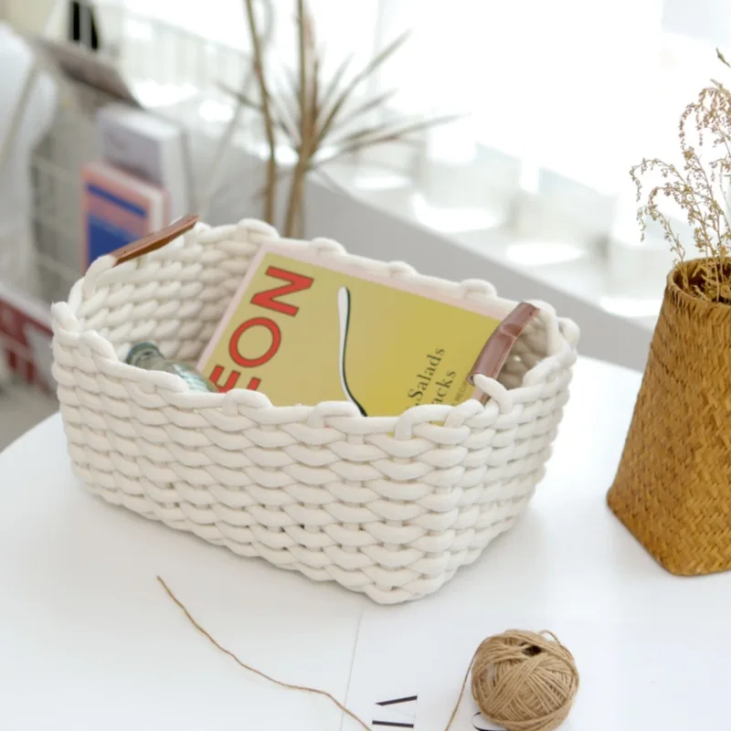

Woven Storage Basket, Nordic Style Dressing Table,torage Cotton Rope Storage Basket, Wardrobe Cotton Rope Weaving