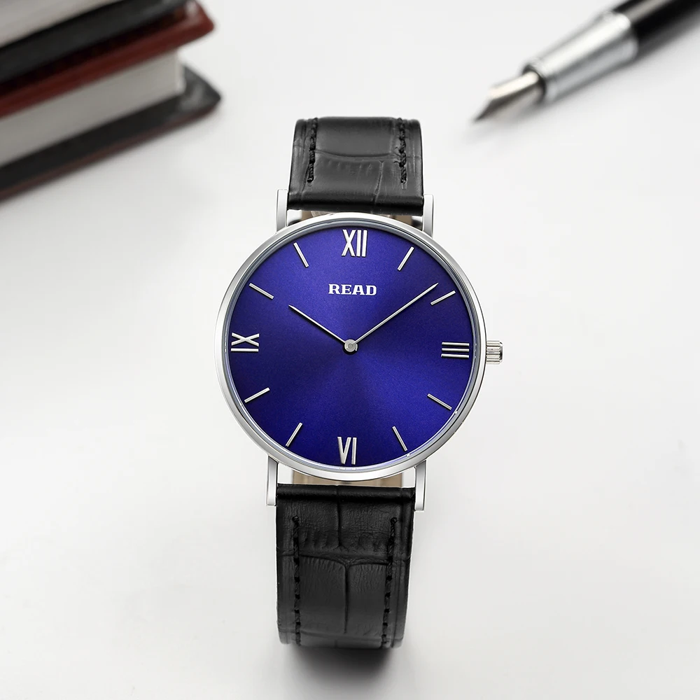 READ Minimalist Quartz Watch | Stainless Steel Case | Blue Roman Dial | Leather Strap | High Hardness Glass | 3ATM Waterproof
