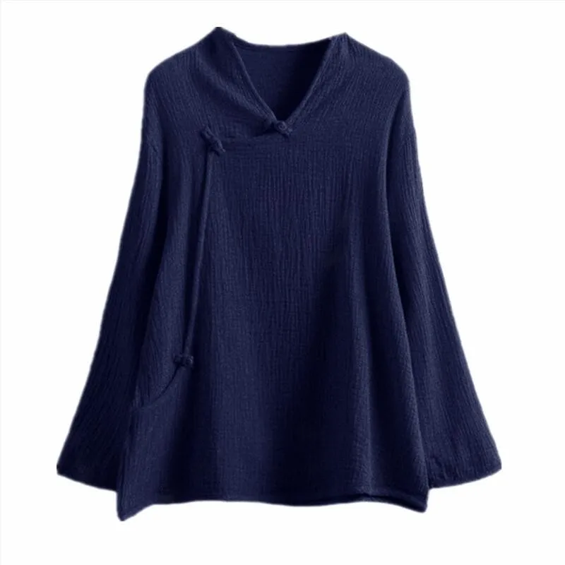 2026 Autumn long sleeve Vintage women blouse Fashion Chinese style loose casual cotton linen shirts tops camisas female clothing