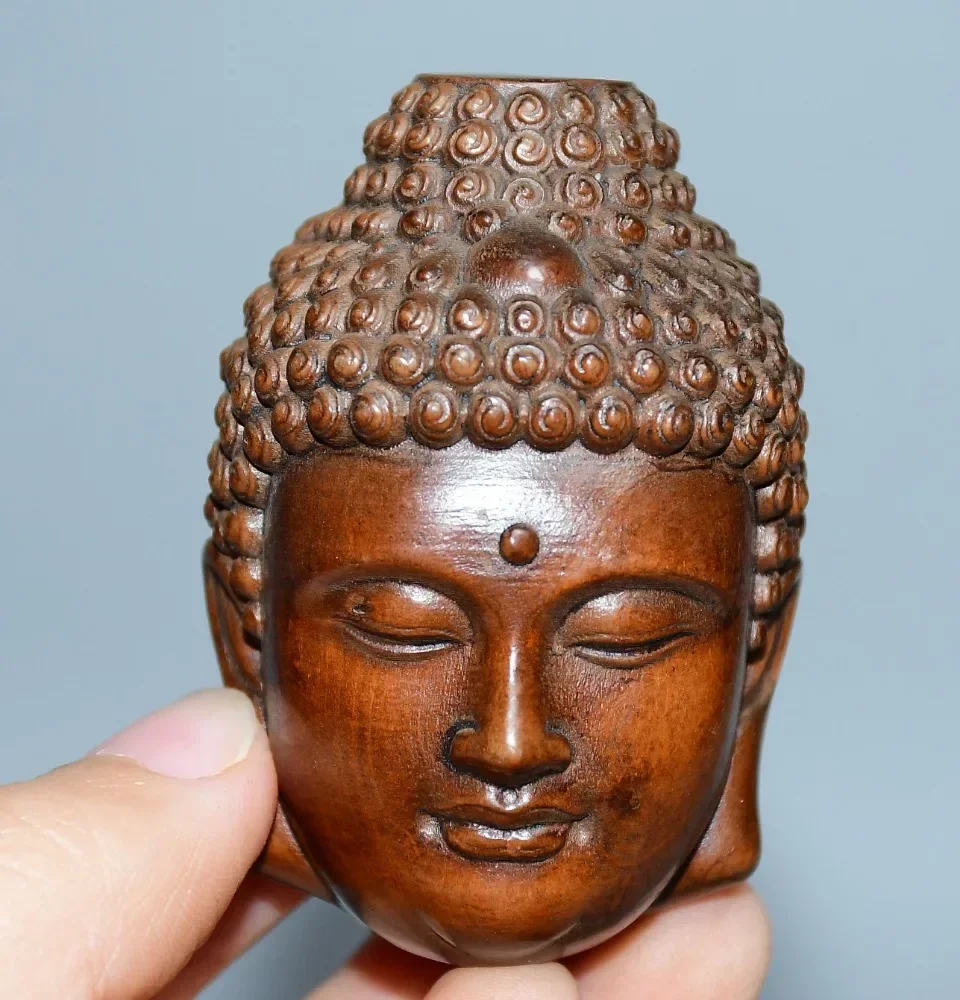 

2"Tibetan Temple Collection Old Boxwood Shakyamuni Buddha Head Diamond Buddha Head Heart Demon Worship Hall Town house
