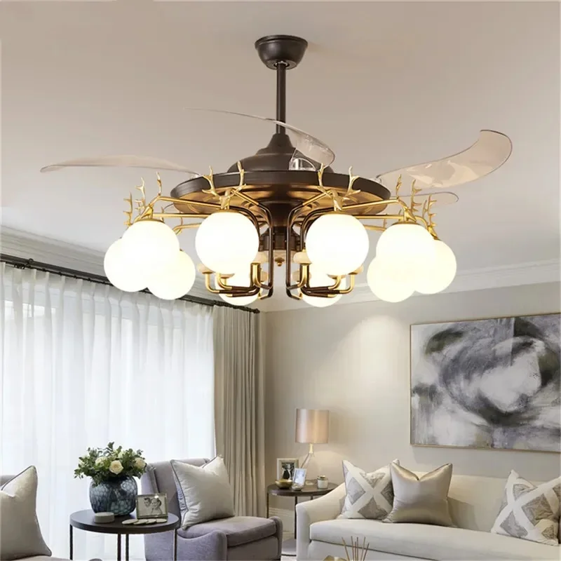 

OUFULA Modern Stealth Fan Light Luxury Living Room Restaurant Bedroom Ceiling Fan Light Remote LED Electric Fan Light