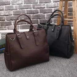 Men's Leather Briefcase 14 Inch Laptop Messenger Bag for Business Office Vintage Male Computer Shoulder Crossbody Bags Tote Bag