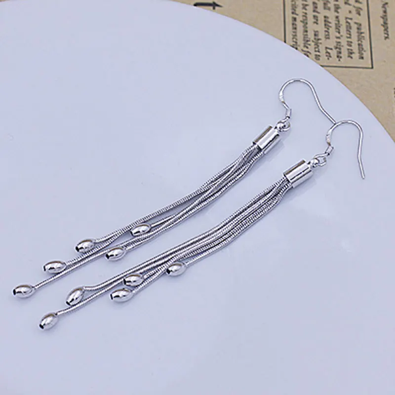 

925 Sterling Silver Earrings Chain Fringed Earrings for Ladies Fashion Simple Birthday Party Wedding Anniversary Jewelry Gift