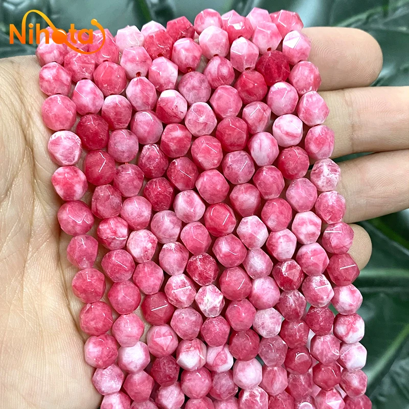 Natural Stone Beads Faceted Red Chalcedony Loose Beads DIY Bracelet Earrings Accessories 15\