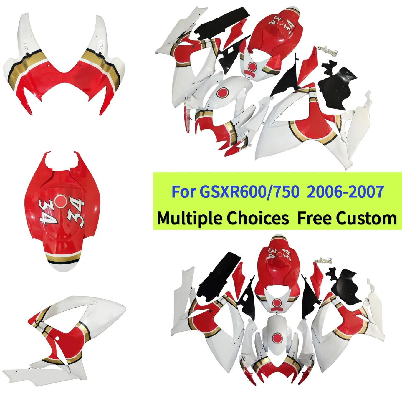 

Injection Fairing Body Kit For Suzuki GSX-R 600 750 K6 06 07 GSXR600 GSXR750 Red White Lucky Fairings Cowl