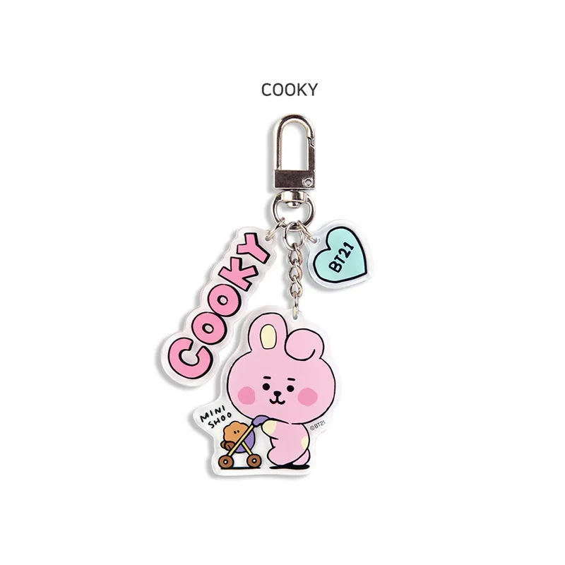 New Style BT21 Cute Love Cartoon Acrylic Keychain Bag Pendant Double Sided HD Transparent Keychain Decor TATA SHOOKY COOKY RJ