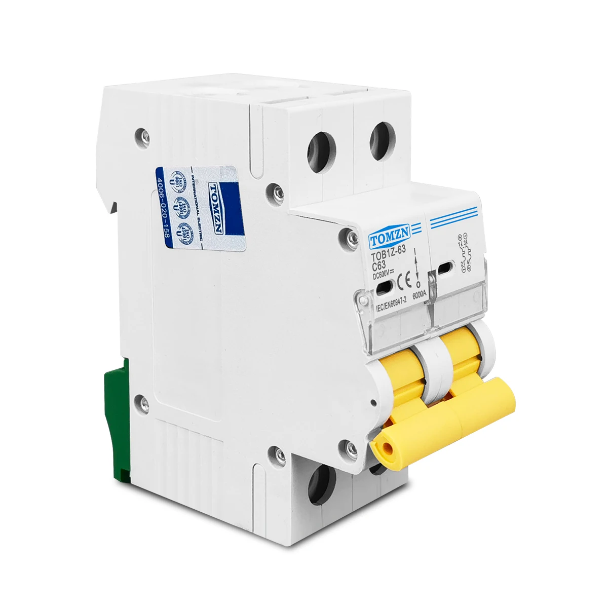 TOMZN 2P DC 600V 3A 6A 10A 16A 20A 25A 32A 40A 50A 63A Circuit Breaker MCB C Curve Single Pole Direct-Current Fuse for PV