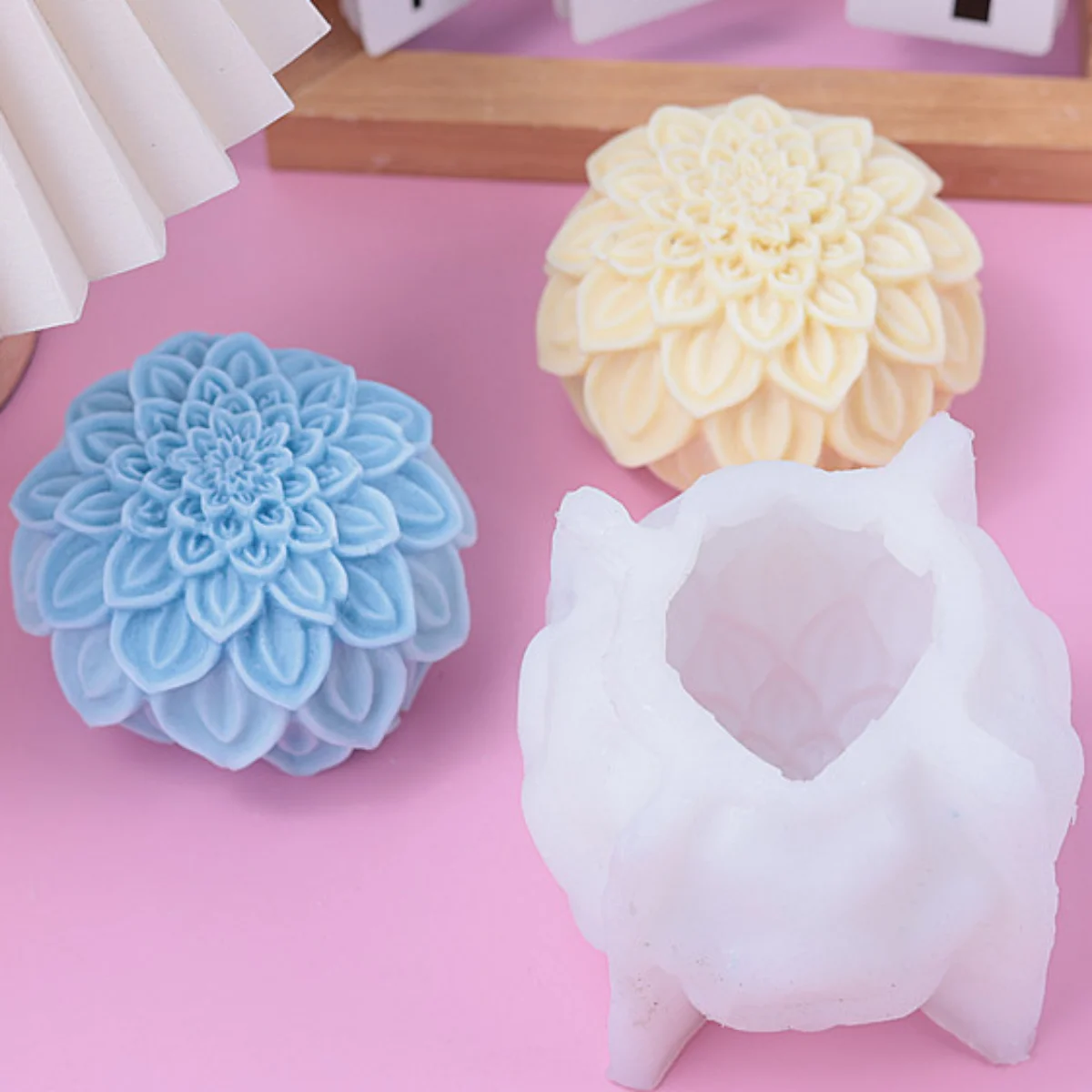 Stack-up Petal Ball-flower Silicone Candle Mold Water Lily  Soap Resin Gypsum Making Lotus Chocolate Ice Cube Mould Wedding Gift