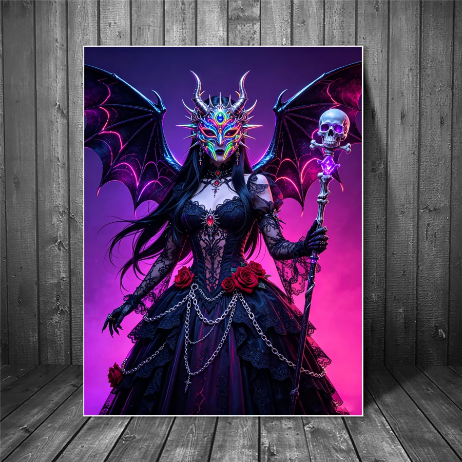 

Magical and Colorful Gothic Style Diamond Painting Mask Goddess Full Square Round Drill Embroidery Mosaic Halloween Wall Decor