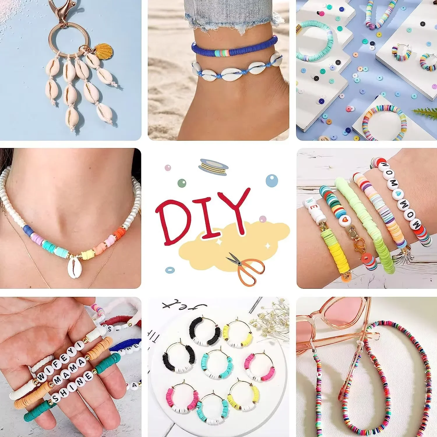 6MM Polymer Clay Beads Set Rainbow Color Flat Chip Beads For Bracelet Necklce Making Letter Beads Accessories Kit DIY