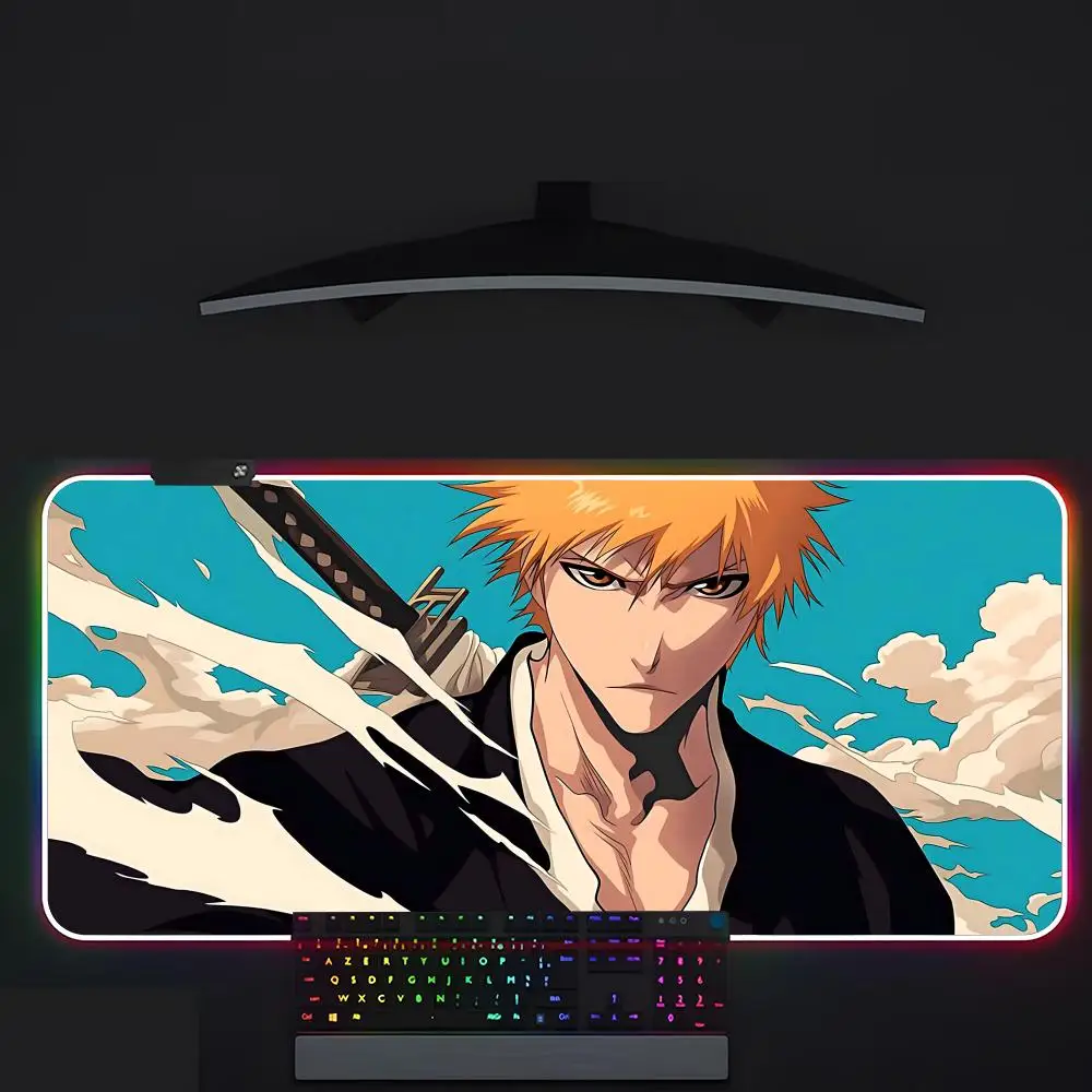 Anime BLEACH Mouse Pad Gamer Luminescence Led Mouse Pad Gaming Table Rgb Deskmat Keyboard Pc Mousepad