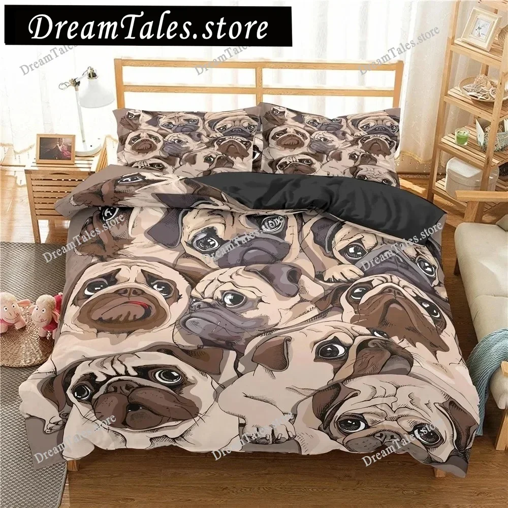 

Cartoon Pug Dog Duvet Cover Set Cute Kawaii Pug Dog Pattern Comforter Cover King Size for Kids Boys Girls Polyester Bedding Set