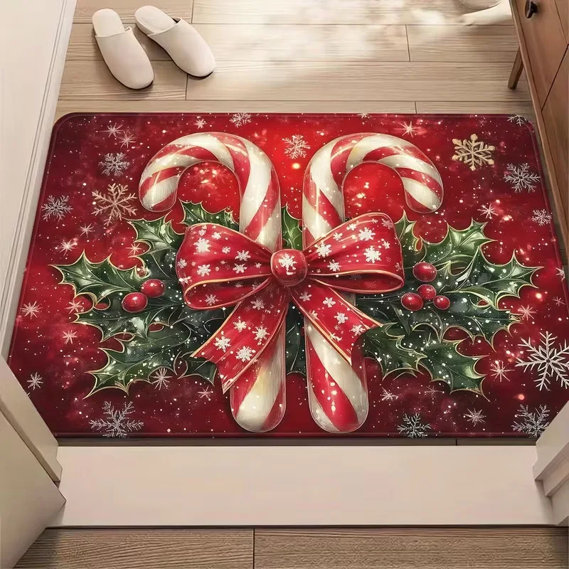 VIKAMA Blue Cat Santa Coat Cream Cat Reindeer Sweater WELCOME Door Mat, Non Slip Absorbent Plush Mat Front Door, Xmas Decor