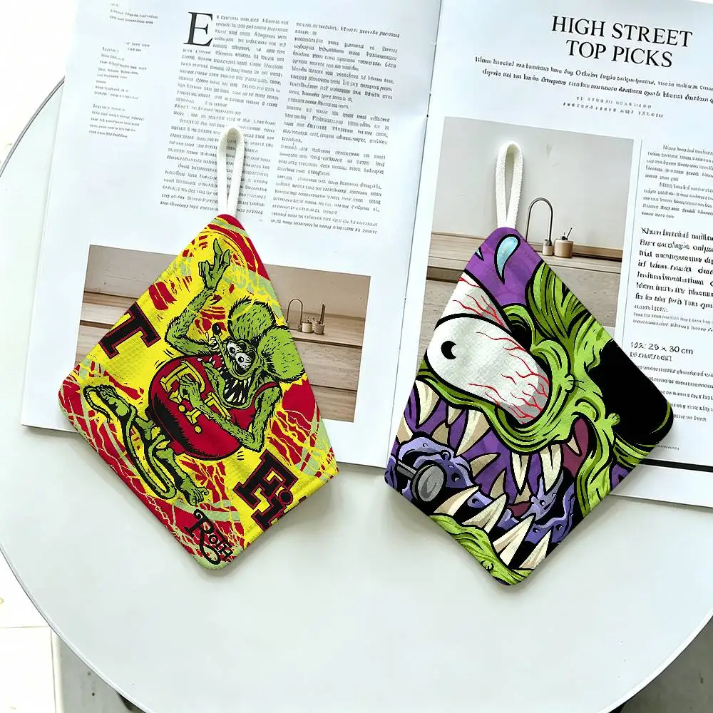 R-Rat Fink Hanging Kitchen Towel, Polyester Cotton Material, Multipurpose Hand Wiping Towel for Family
