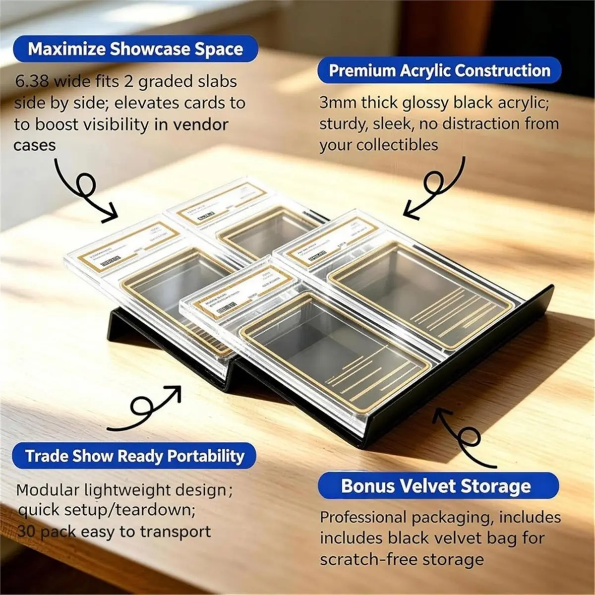 update. 30 Pack Modular Acrylic Graded Card Display Risers, Black Trading Card Stands for Showcase & Sorting