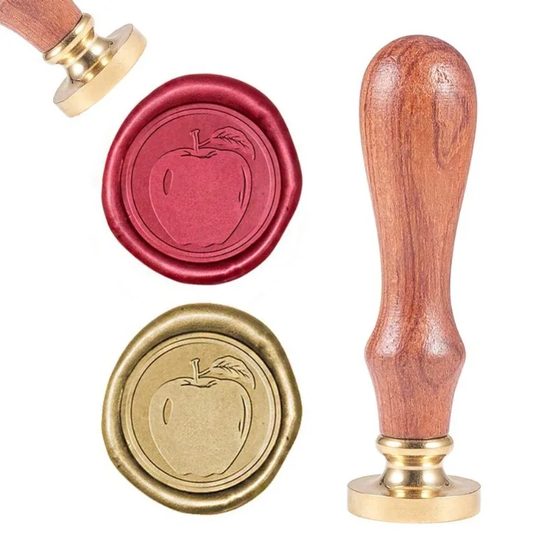 1pcs Wax Seal Stamp Fruit Vintage Wax Sealing Stamps Apple Retro Wood Stamp Removable Brass Head 25mm for Wedding Envelopes