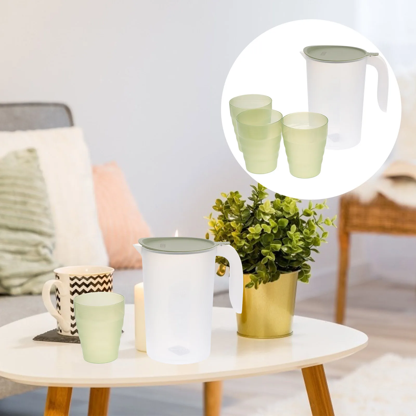 

1Set Cold Water Jug Cup Set Leak-Proof Wear-Resistant Large Capacity Kitchen Supply Fruit Juice Storage Kettle Beverage Holder