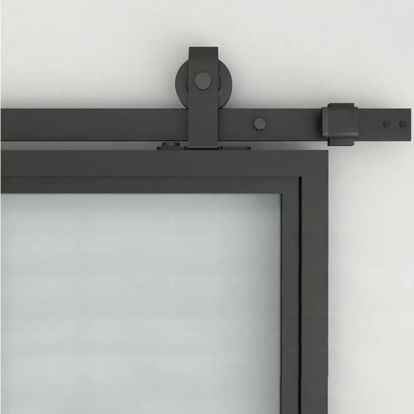 TKM-B04 37in X 84in Glass Sliding Barn Door, Modern French Door, Paneled Frosted Glass Carbon Steel Frame Sliding Closet Kitchen