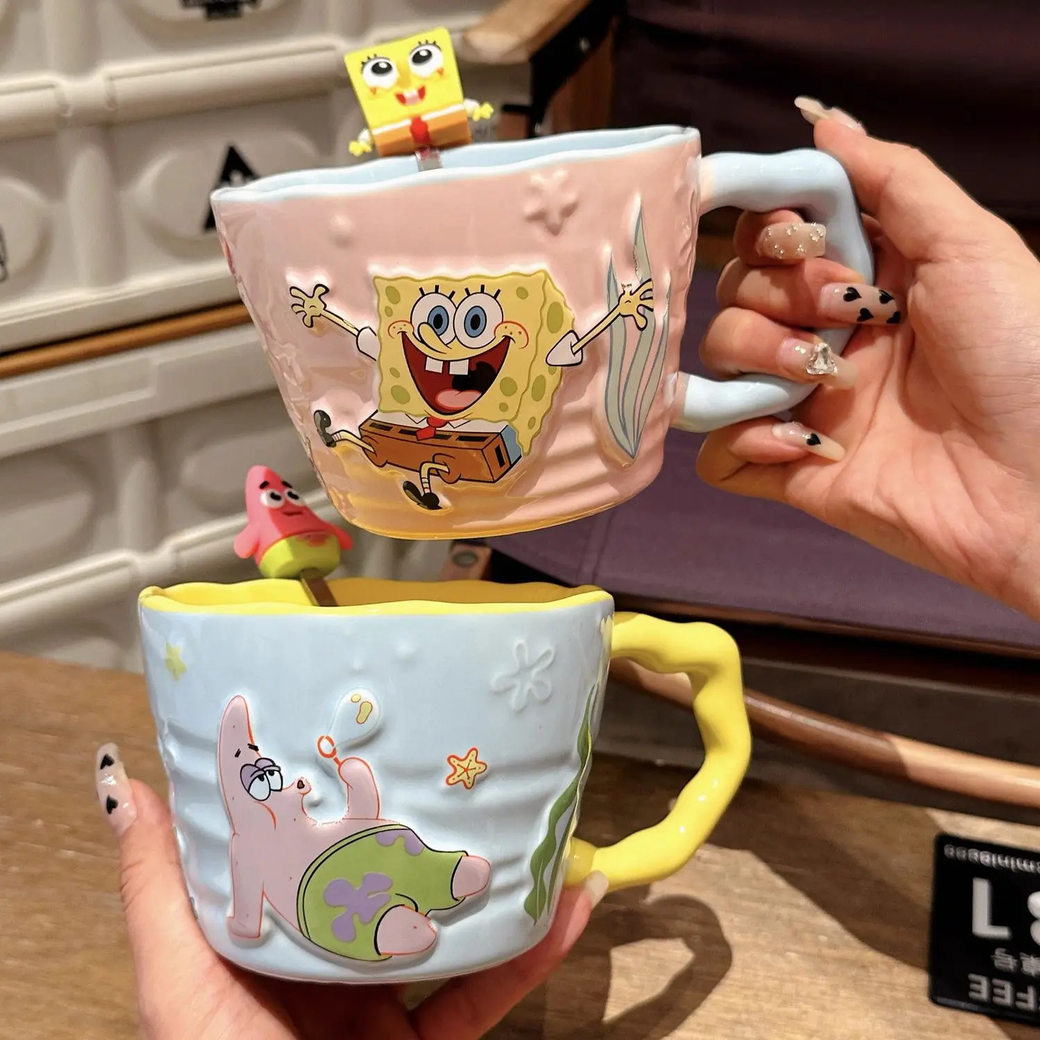 

SpongeBob Cute Ceramic Mug Kawaii Couple Coffee Milk Cup for Girls Lovely Breakfast Drinkware Home Office Daily Use Gift Toys