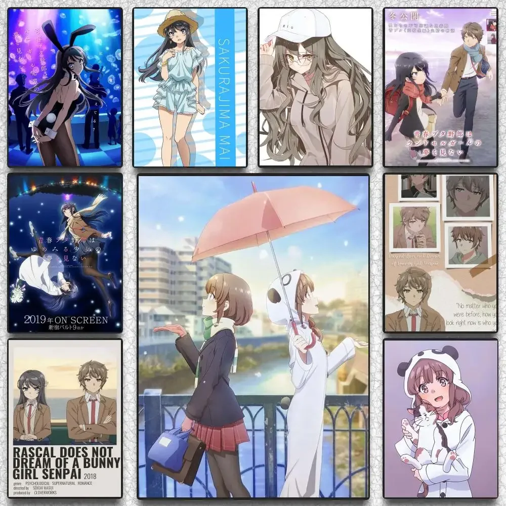 Anime Rascal Does Not Dream of Bunny Girl Senpai Poster Self-adhesive Advanced Printing Paper Wall for Living Room Home Decor